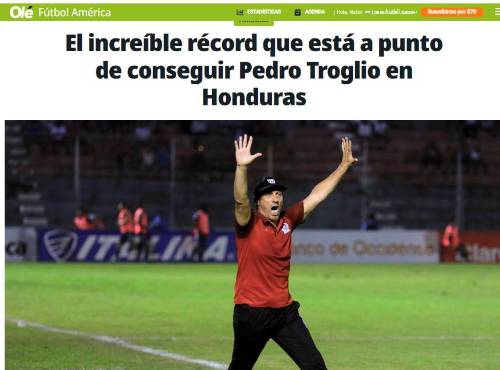 Diario Olé de Argentina destacó el récord que igualó Pedro Troglio con el Olimpia.