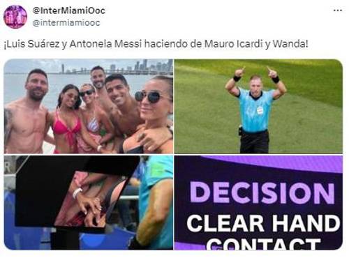 ”Luis Suárez y Anotonela Messi haciendo un Mauro Icardi y Wanda Nara”.
