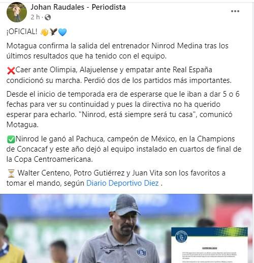 Lo que dicen los periodistas hondureños sobre el despido de Ninrod Medina en Motagua: “Nunca fue el DT que ocupaban”