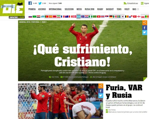 PORTADAS: Así ven a la Portugal de Ronaldo por su pase a octavos de Rusia 2018
