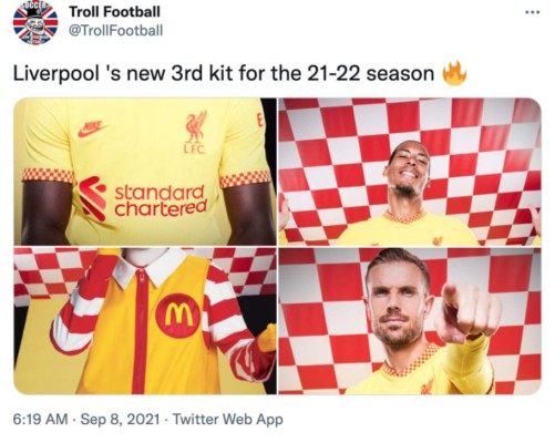 Para reír: Liverpool presentó su nueva camisa y los memes revientas a sus jugadores con marca reconocida de comida rápida