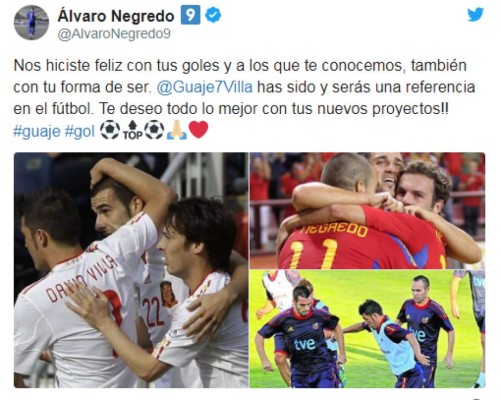 Los mensajes para David Villa tras anunciar su retiro del fútbol: 'Fue un honor Guaje'&nbsp;&nbsp;