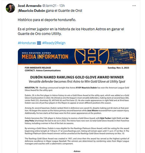 Los Astros de Houston y la prensa hondureña se rinde ante Mauricio Dubón: “Es nuestro The Best”