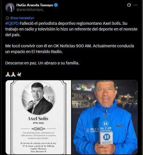 México está consternado: de qué murió Axel Solís, reconocido periodista de Televisa