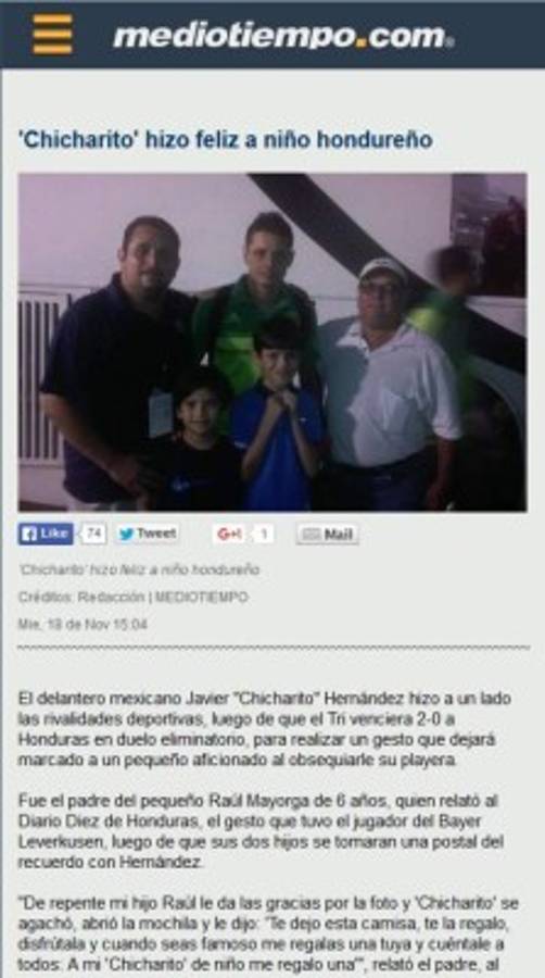 Gesto de Chicharito Hernández en Honduras le dio la vuelta a México