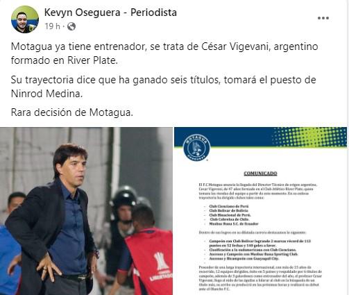 Así reaccionó la prensa al fichaje de César Vigevani como nuevo DT de Motagua; periodista de ESPN dice que el idóneo era otro