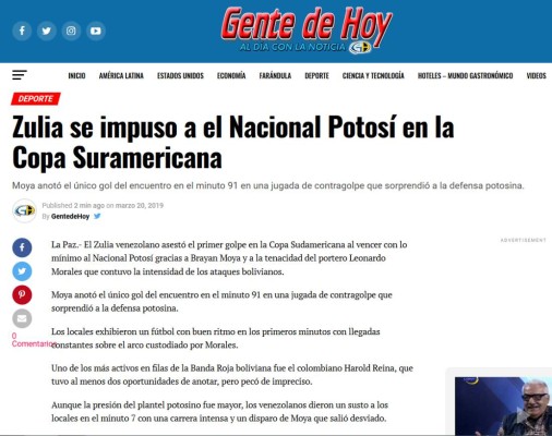 Prensa sudamericana: Bryan Moya amargó a un 'Nacional Potosí con récord de remates'