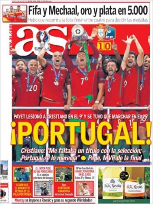 Las portadas en el mundo tras la conquista de Cristiano con Portugal