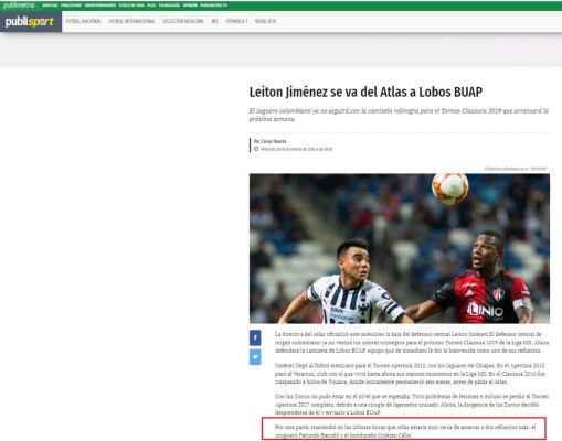 Lo que dicen los medios mexicanos de Cristian Cálix al ser fichado por Atlas