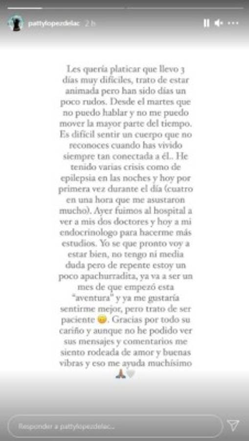 Duro momento: Patty López reveló que sufre una enfermedad epiléptica: 'Llevo tres días sin hablar ni moverme'