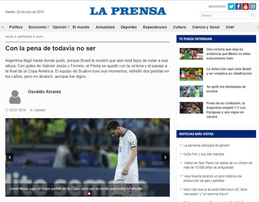 Así reaccionan los medios luego de la eliminación de Argentina ante Brasil