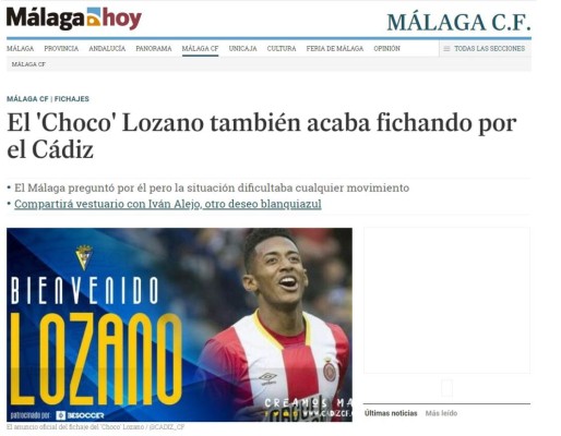 ¡Choco Lozano al Cádiz! Esto dicen los medios españoles de su traspaso