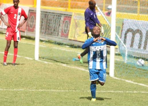 Junior Lacayo celebra gol junto a Kevin Rafael Jhonson durante el juego Honduras vs Belize eliminatoria torneo juvenil SUB-20 de CONCACAF en El Salvador.Alberth Elis (Olimpia) seleccion nacional SUB-20