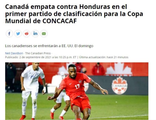 ¡Lamento canadiense! Lo que dice la prensa internacional tras el empate de Honduras ante Canadá en Toronto