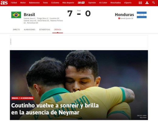 Lo que dice la prensa de Brasil tras el 7-0 a Honduras: 'Golpe y la mayor goleada'