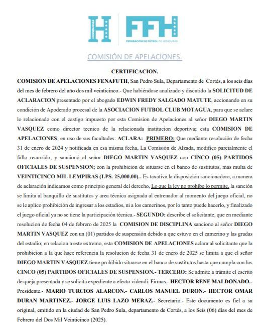 Comisión de Apelaciones rechazó el nuevo castigo de la Comisión de Disciplina.