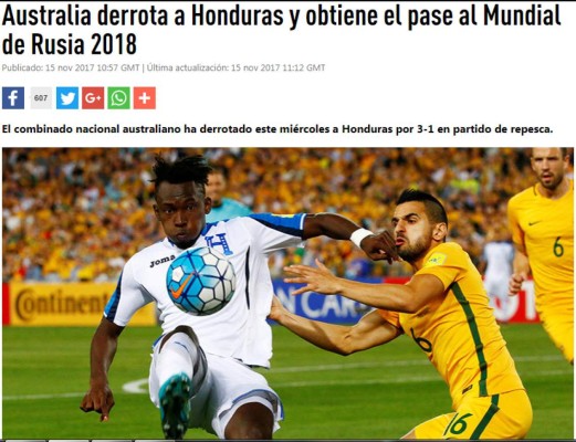 Prensa internacional resalta 'el fracaso' de Honduras y la goleada de Australia