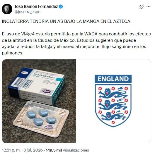 Inglaterra usará Viagra para enfrentar a México en el Azteca: el motivo
