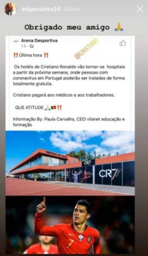 Cristiano Ronaldo prestará sus hoteles para ayudar a los infectados por coronavirus