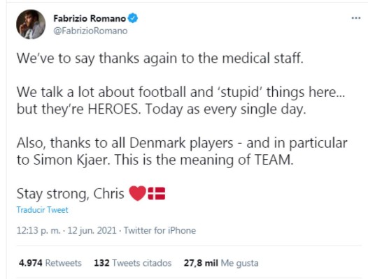 Los mensajes luego de que Eriksen cayera fulminado en pleno partido de la Euro: ¡No, por Dios!