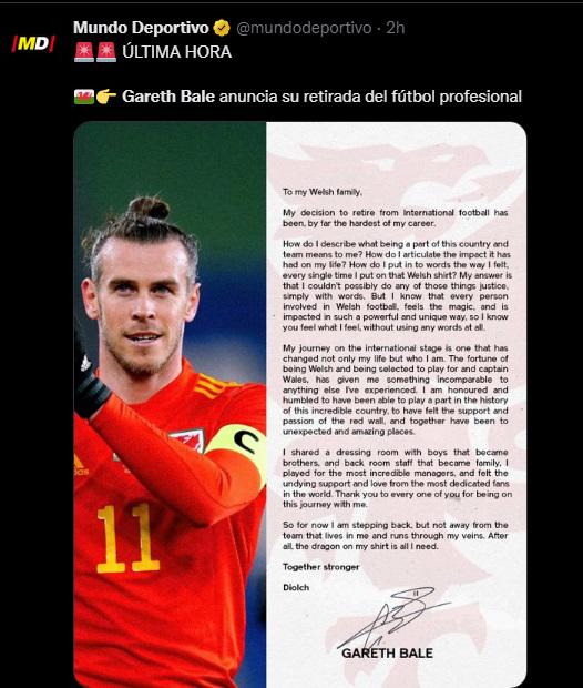 “Adiós leyenda”, “Lo ganó todo”: Prensa internacional se rinde ante el retiro de Gareth Bale