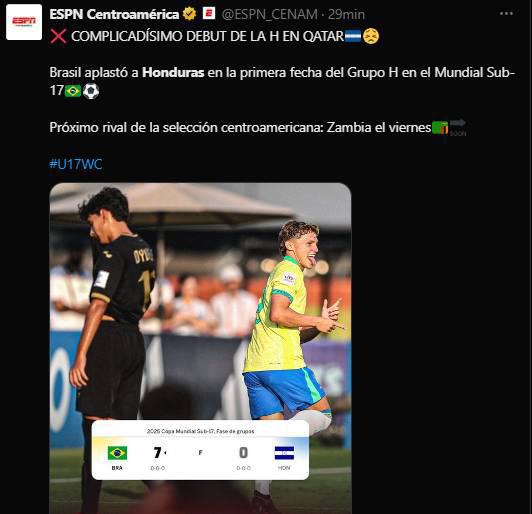 Debut humillante, Pudieron ser 10: lo que dice la prensa tras la goleada de Brasil a Honduras en el Mundial Sub-17