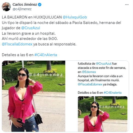 Murió la hermana de reconocido jugador mexicano: fue atacada a balazos y perdió la vida en el hospital