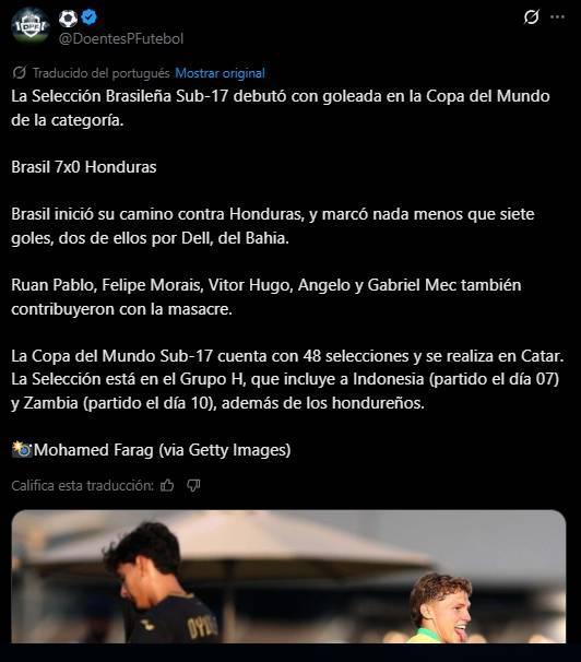 Debut humillante, Pudieron ser 10: lo que dice la prensa tras la goleada de Brasil a Honduras en el Mundial Sub-17