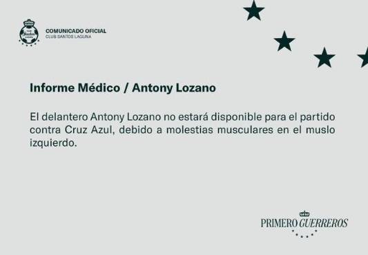 Santos confirma la lesión de Antony Lozano.