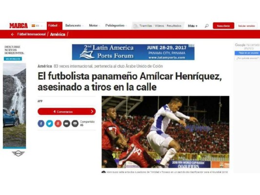 Así reaccionaron los medios por la muerte del jugador Amílcar Henríquez