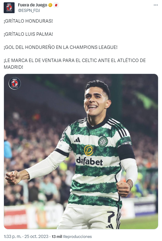 ”El mejor de Centroamérica”: prensa internacional se emociona con gol de Luis Palma en Champions ante Atlético