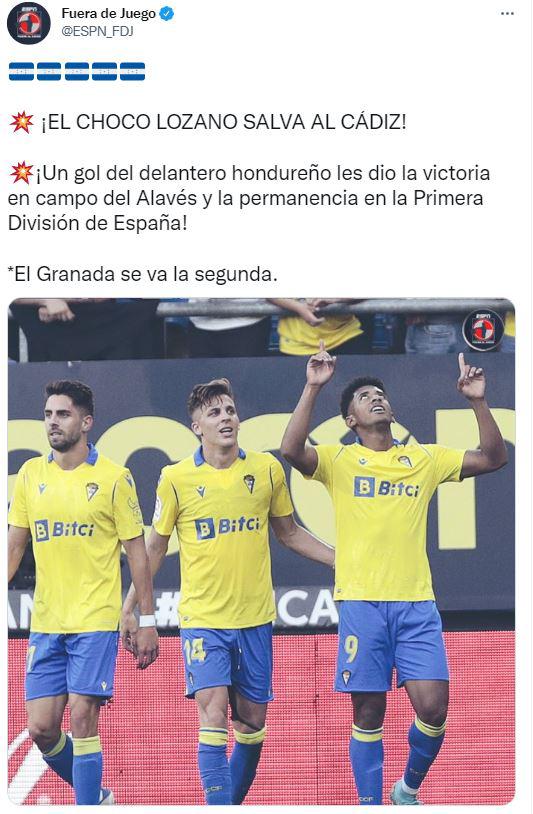 ¡Se rinden ante el Choco Lozano! La reacción de los medios y afición al gol del hondureño que salvó al Cádiz: “A sus pies”