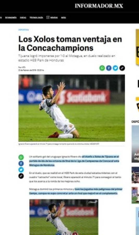 Prensa Mexicana: 'Ladraron los perros' y 'Xolos mordió al Motagua'