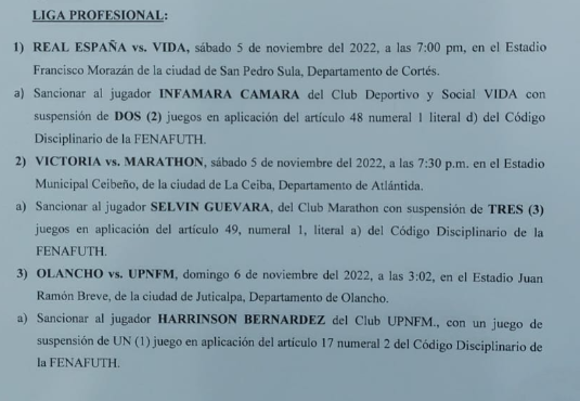 Resolución de la Comisión de Disciplina tras los hechos de la fecha 16 en el Apertura 2022 de la Liga Nacional.