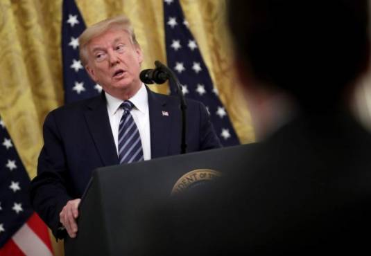 WASHINGTON, DC - APRIL 30: U.S. President Donald Trump speaks during an event on protecting Americas senior citizens in the East Room of the White House April 30, 2020 in Washington, DC. Older adults and those with underlying medical conditions are at higher risk for serious complications from COVID-19. Win McNamee/Getty Images/AFP