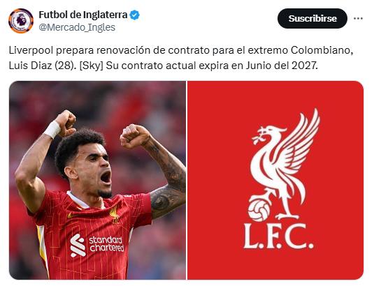 Liverpool tiene decidido renovar a Luis Díaz con una mejora en su contrato.
