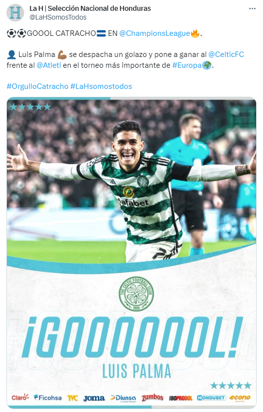 ”El mejor de Centroamérica”: prensa internacional se emociona con gol de Luis Palma en Champions ante Atlético