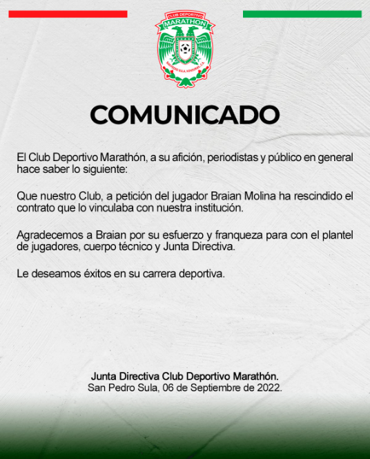 Sorpresa: el Marathón anuncia la salida del argentino Braian Molina en medio de la crisis en el Apertura 2022