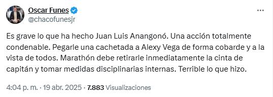 Anangonó agredió a Alexy Vega y la fuerte reacción de la prensa: piden severo castigo y quitarle la capitanía en Marathón
