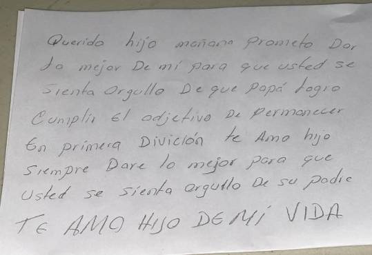 Carta de César Oseguera a su hijo previo al duelo por la salvación.