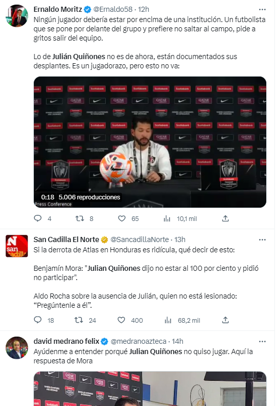 Prensa azteca está consternada por la ausencia de Julian Quiñones en Honduras.