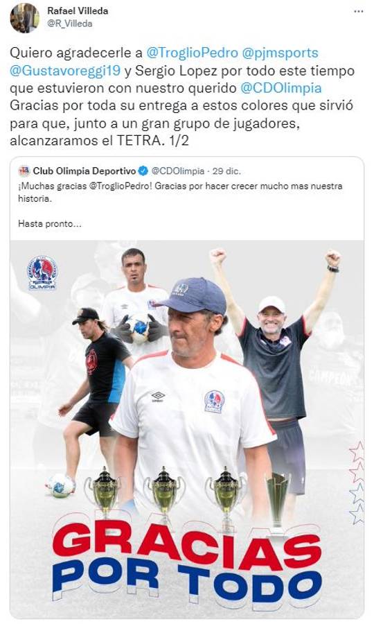 “Gracias por mostrarnos el camino”: Así se despidieron los jugadores y directivos de Olimpia de Pedro Troglio