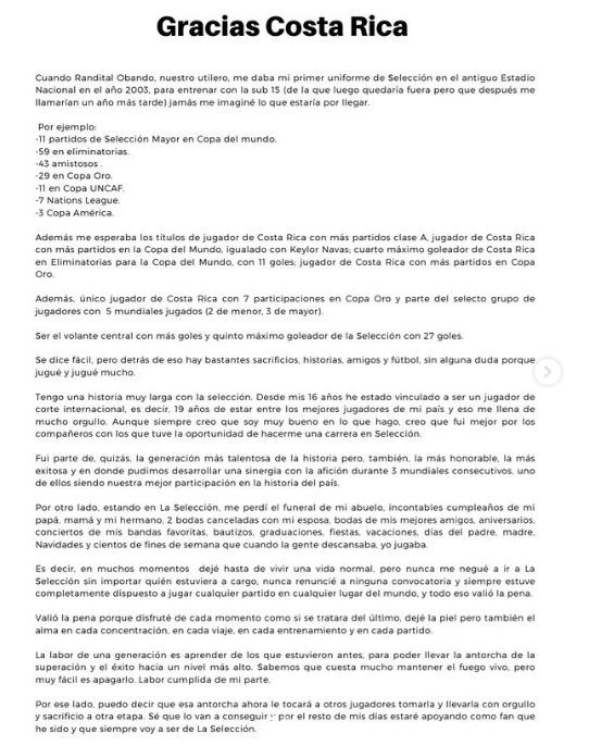 No fue convocado por Costa Rica para enfrentar a Honduras y anunció su retiro: “Fui parte de la generación más exitosa”