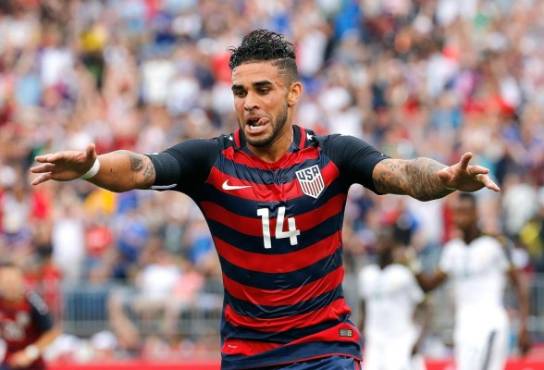EAST HARTFORD, CT - JULY 01: Dom Dwyer #14 of the United States reacts after he scores a goal during an international friendly between USA and Ghana at Pratt & Whitney Stadium on July 1, 2017 in East Hartford, Connecticut. Jim Rogash/Getty Images/AFP== FOR NEWSPAPERS, INTERNET, TELCOS & TELEVISION USE ONLY ==