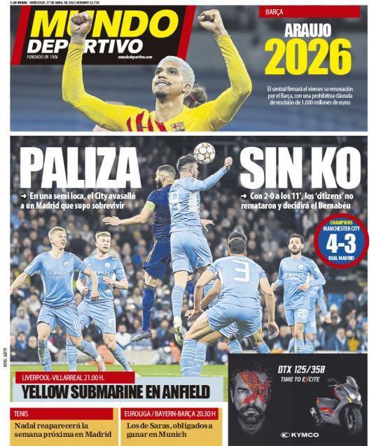Las portadas que dejó el partidazo entre Manchester City y Real Madrid: “Milagro” y “sale vivo”