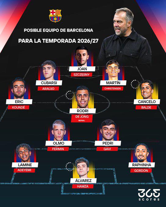 Con Rodri y Julián Álvarez: así sería el poderoso 11 titular del Barcelona para 2026-27