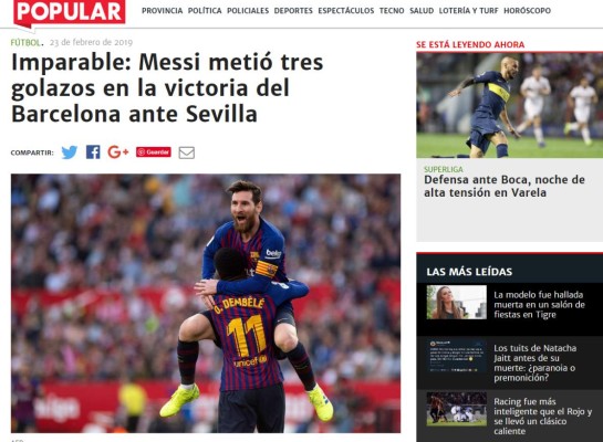 Así lucen las portadas del mundo el día después del hattrick de Messi al Sevilla