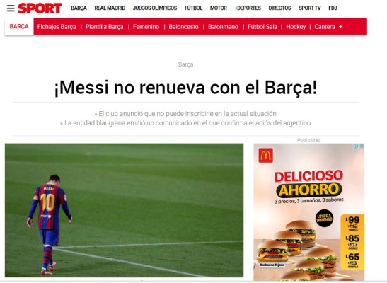 ¡Estalló un verdadero bombazo! Reacción de la prensa mundial ante la marcha de Messi del Barcelona