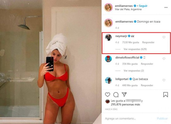 ¡No se resistió! El coqueteo de Neymar con la modelo argentina Emilia Mernes en Instagram &nbsp;&nbsp;