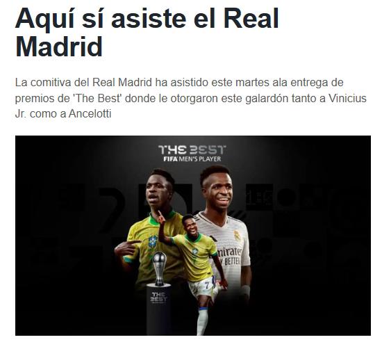 Vinicius ganó el premio The Best y la prensa reacciona: “Aquí sí asiste el Madrid; ya es mucho más grande que Neymar”